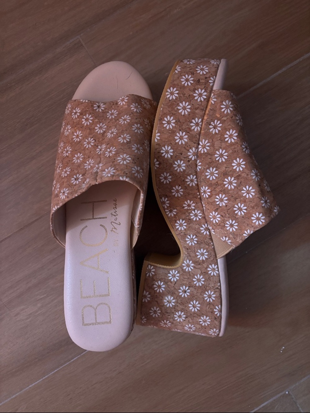 Tan Floral Slide Sandals